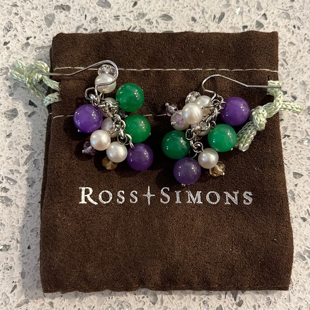 Ross Simmons SS green and purple jade & pearl earnings.